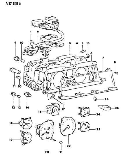 1987 Chrysler Conquest Cluster, Instrument Panel Mechanical Diagram