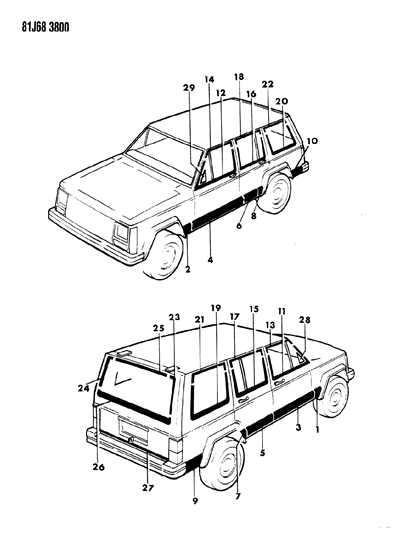 1986 Jeep Cherokee Decals, Exterior Diagram 4