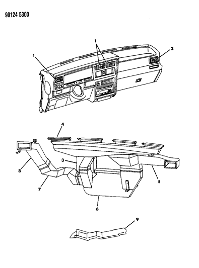1990 Chrysler LeBaron Air Distribution, Ducts, Outlet, Housing Diagram