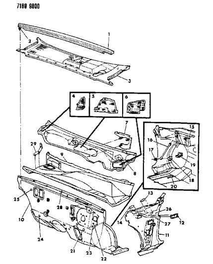 1987 Dodge Daytona Cowl & Dash Panel Diagram