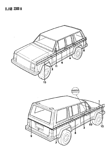 1990 Jeep Cherokee Decals, Exterior Diagram 3