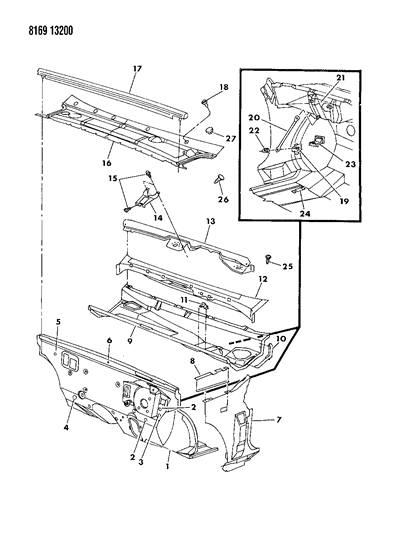 1988 Chrysler LeBaron GTS Cowl & Dash Panel Diagram