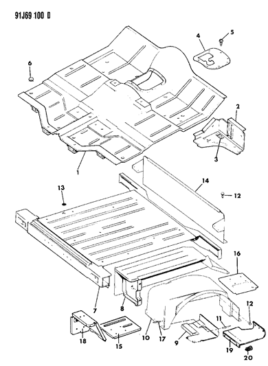 1993 Jeep Wrangler Pan - Floor Front & Rear Diagram
