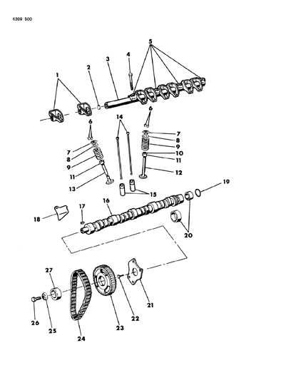 1984 Dodge Ramcharger Camshaft , Valves , Rocker Shaft , Timing Chain Diagram 2