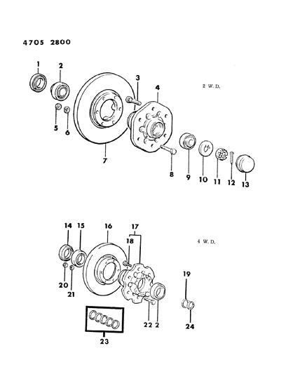 1984 Dodge Ram 50 Brake Disc & Bearings, Front Diagram