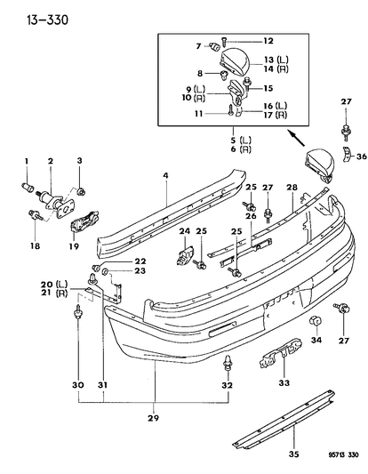 1996 Dodge Stealth Plate Rear Bumper Face SUPPO Diagram for MB640846