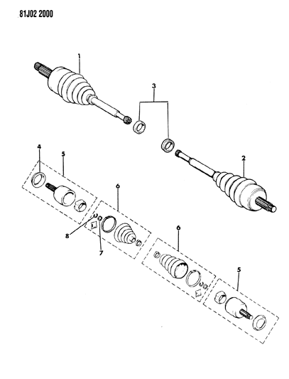 1986 Jeep Comanche Shafts - Front Axle Diagram 4