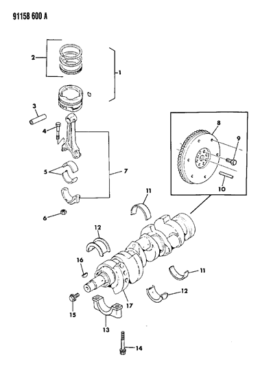 1991 Dodge Shadow Crankshaft, Pistons And Torque Converter Diagram 2