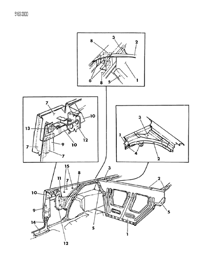 1985 Chrysler Executive Limousine Convertible Quarter Inner & Deck Opening Upper Diagram