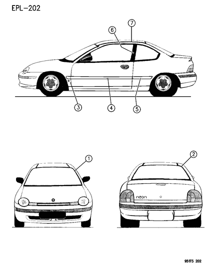 1995 Dodge Neon Mouldings & Ornamentation Diagram 1