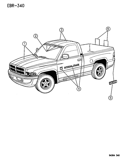 1994 Dodge Ram 1500 Tape Stripes & Decals Diagram 1