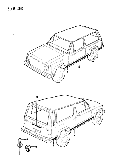 1989 Jeep Wagoneer Mouldings, Exterior - Lower Diagram 1