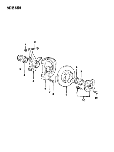 1991 Dodge Colt Brake, Disc And Bearings, Front Diagram 1