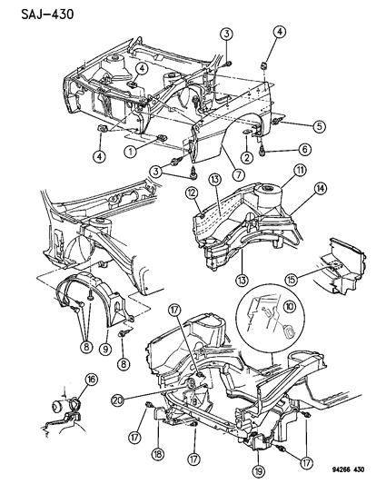 1994 Chrysler LeBaron GTC Fender & Shield Diagram