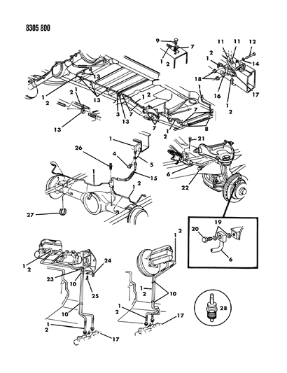 1988 Dodge Ram Van Lines & Hoses, Brake Diagram