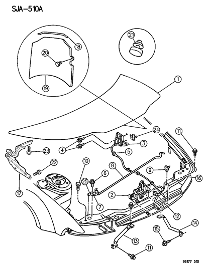 1996 Chrysler Cirrus Hood & Hood Release Diagram