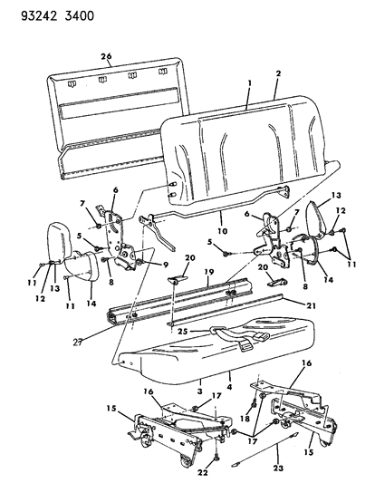 1993 Dodge Caravan 2ND Rr St 3-Pass FLDG Rt Diagram for 4519600