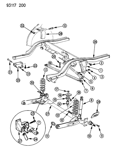 1993 Chrysler LeBaron Sedan Suspension - Rear Diagram