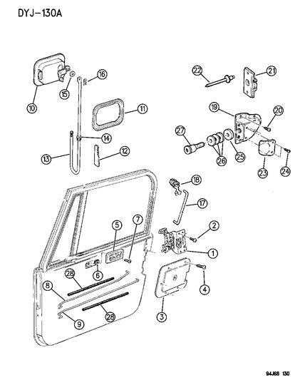 1994 Jeep Wrangler Front Door Lock Latch Kit Diagram for 55074948