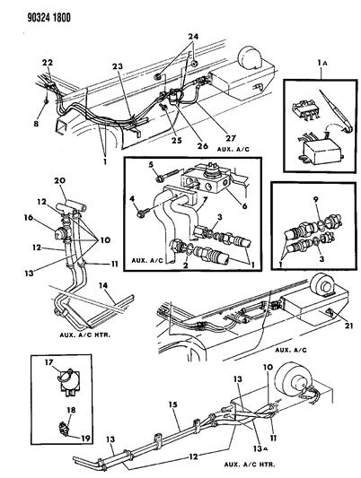 1993 Dodge Ram Wagon Plumbing - Auxiliary Rear A/C & Heater Diagram