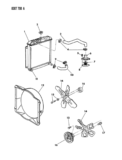 1989 Dodge W350 Radiator & Related Parts Diagram 1