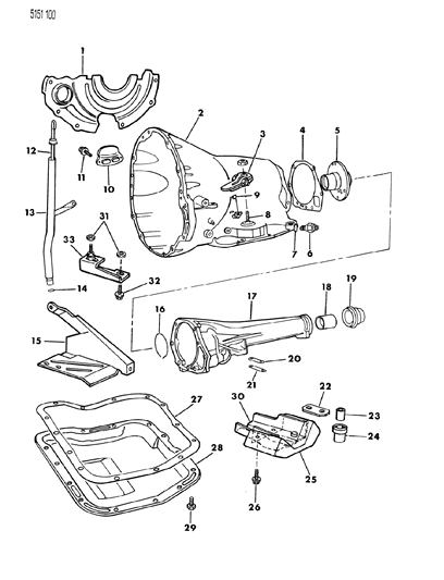 1985 Chrysler LeBaron Transmission With Case & Extension Diagram