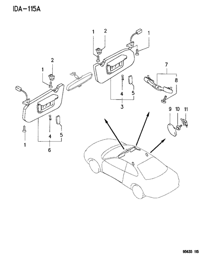 1995 Dodge Avenger Sunvisors & Assist Handles Diagram