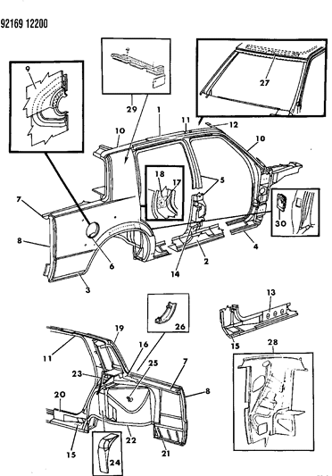 1992 Chrysler Imperial Body Side & Quarter Panel Diagram