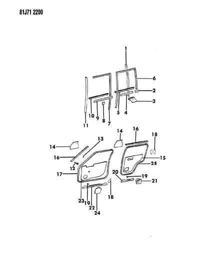 1984 Jeep Wagoneer Weatherstrips - Door Front And Rear Diagram