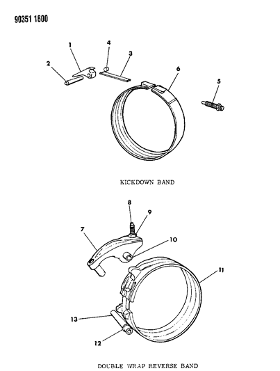 1990 Dodge Ramcharger Bands, Reverse & Kickdown With Linkage Diagram 1