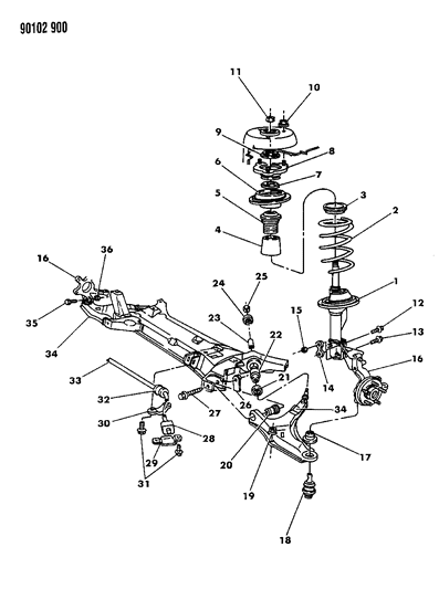 1990 Dodge Grand Caravan Suspension - Front Diagram