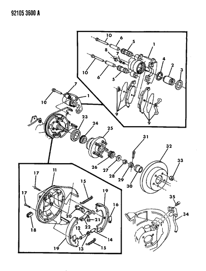 1992 Dodge Daytona Brakes, Rear Disc Diagram