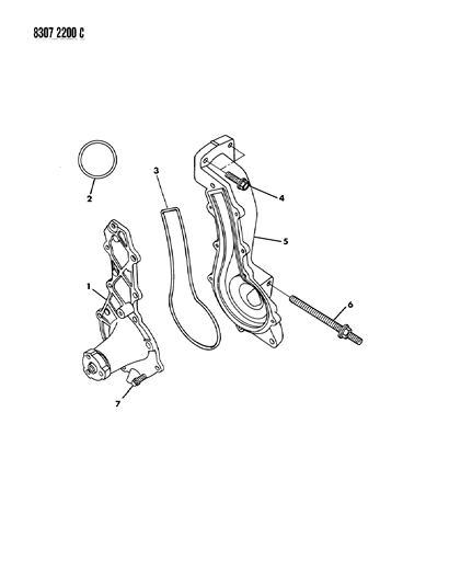 1989 Dodge Dakota Water Pump & Related Parts Diagram 1