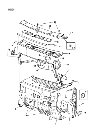 1985 Dodge Caravan Cowl & Dash Panel Diagram