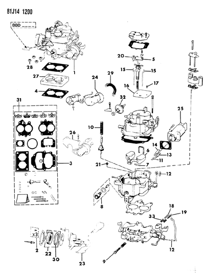 1984 Jeep Wrangler Carburetor & Component Parts Diagram 1