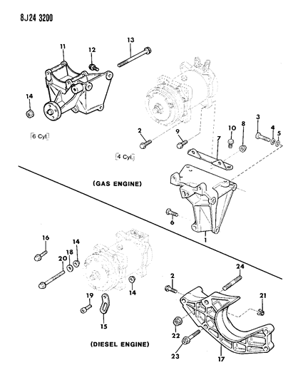 1989 Jeep Cherokee Compressor & Mounting Diagram