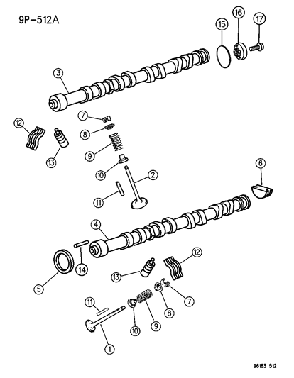 1996 Chrysler Sebring Camshaft & Valves Diagram 1