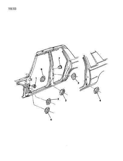 1985 Chrysler LeBaron Base Plugs - Body Side Diagram
