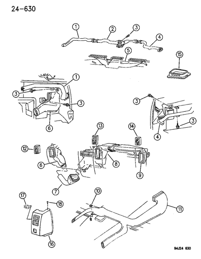 1995 Jeep Grand Cherokee Duct A/C Center L/SIDE Diagram for 55114800
