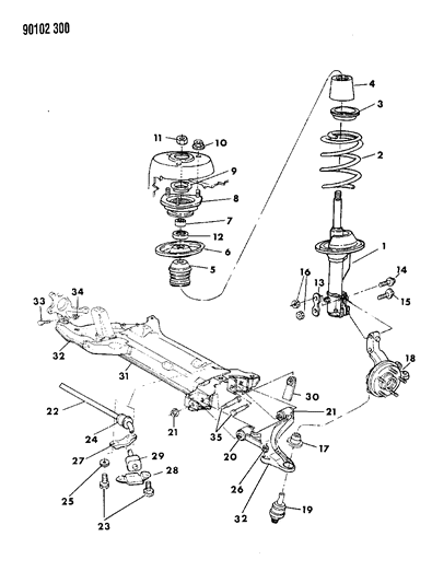 1990 Chrysler LeBaron Suspension - Front Diagram