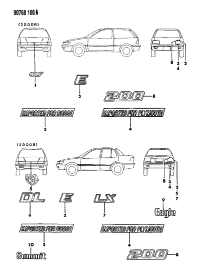 1990 Dodge Colt Nameplates - Exterior View Diagram