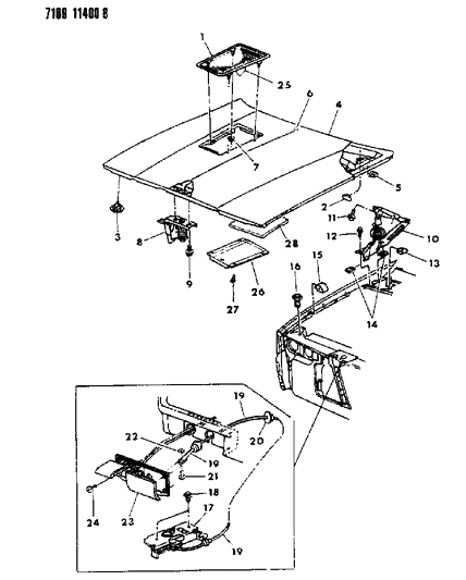 1987 Dodge Lancer Hood & Hood Release Diagram