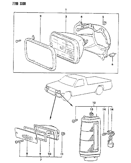 1988 Dodge Ram 50 Lamps - Head & Front Exterior Diagram