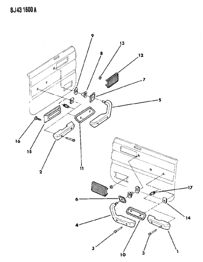 1989 Jeep Comanche Interior Door Trim Parts Diagram