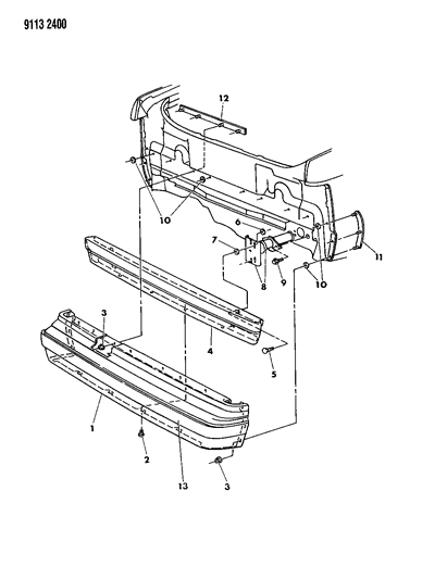 1989 Chrysler LeBaron GTS Fascia, Bumper Rear Diagram