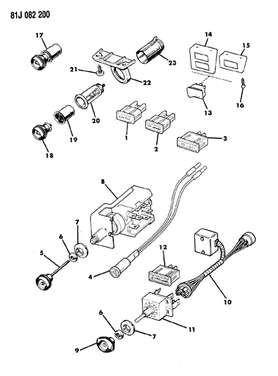 1985 Jeep Wrangler Bezel Diagram for J0987911