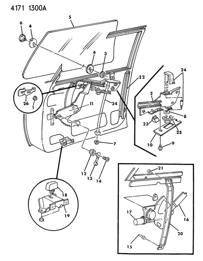 1984 Dodge 600 Convertible & Coupe Door, Front Glass & Regulators Diagram 2