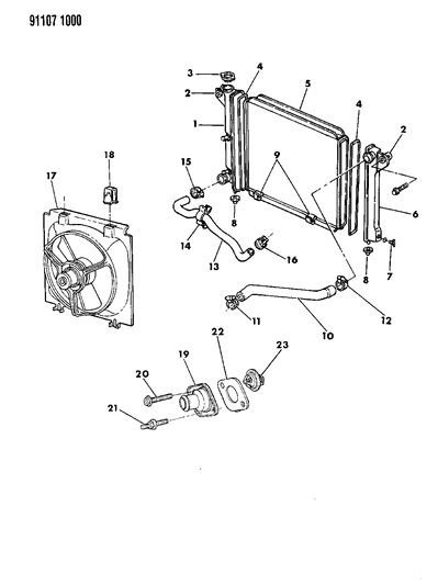 1991 Dodge Shadow Radiator & Related Parts Diagram