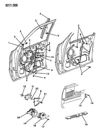 1992 Chrysler New Yorker Door, Front Glass, Regulator & Speaker Diagram