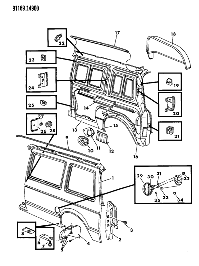 1991 Dodge Grand Caravan Quarter Panel Diagram 1